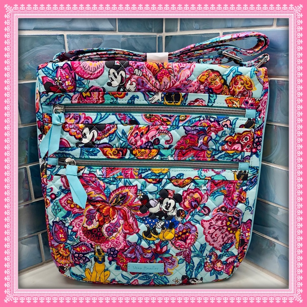 Vera Bradley Disney Mickey, Minnie, Pluto Garden Messenger Crossbody Bag NWT!